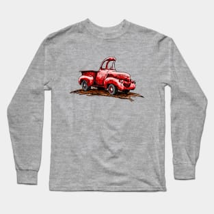 Red Classic Truck Cartoon Long Sleeve T-Shirt